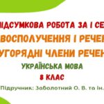 ГР 4. Підсумкова робота за І семестр. Словосполучення і речення. Другорядні члени речення. Українська мова. 8 клас НУШ (підручник: Заболотний О. В.)