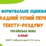 ГР 1. Завдання для формувального оцінювання. Докладний усний переказ тексту-роздуму. Українська мова. 8 клас НУШ (МНП: Заболотний О. В. та ін.)