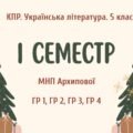 Комплексна підсумкова робота. Українська література. 5 клас. За І семестр; МНП Архипової; ГР 1, ГР 2, ГР 3, ГР 4