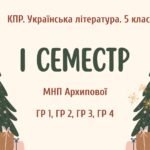 Комплексна підсумкова робота. Українська література. 5 клас. За І семестр; МНП Архипової; ГР 1, ГР 2, ГР 3, ГР 4