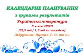 Календарне планування з ГР. Українська література. 5 клас НУШ. Яценко Т. О. та ін. (52,5 год / 1,5 год на тиждень). Модель оцінювання 1