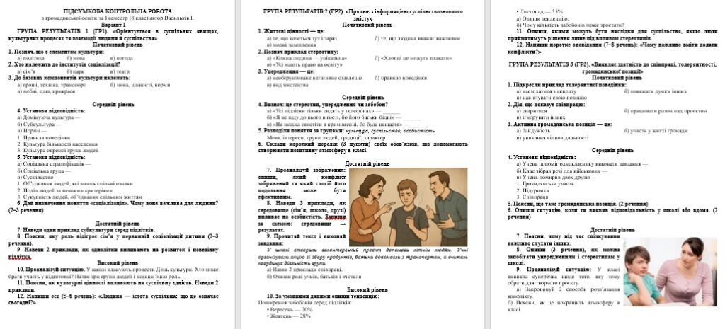 Головне зображення розробки: ПКР за І семестр з громадянської освіти 8 клас автор Васильків І.