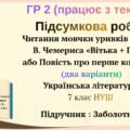 Підсумкова робота. ГР 2( Працює з текстом).Читання мовчки уривків з твору «Вітька + Галя».Укр. літ. 7 кл. НУШ