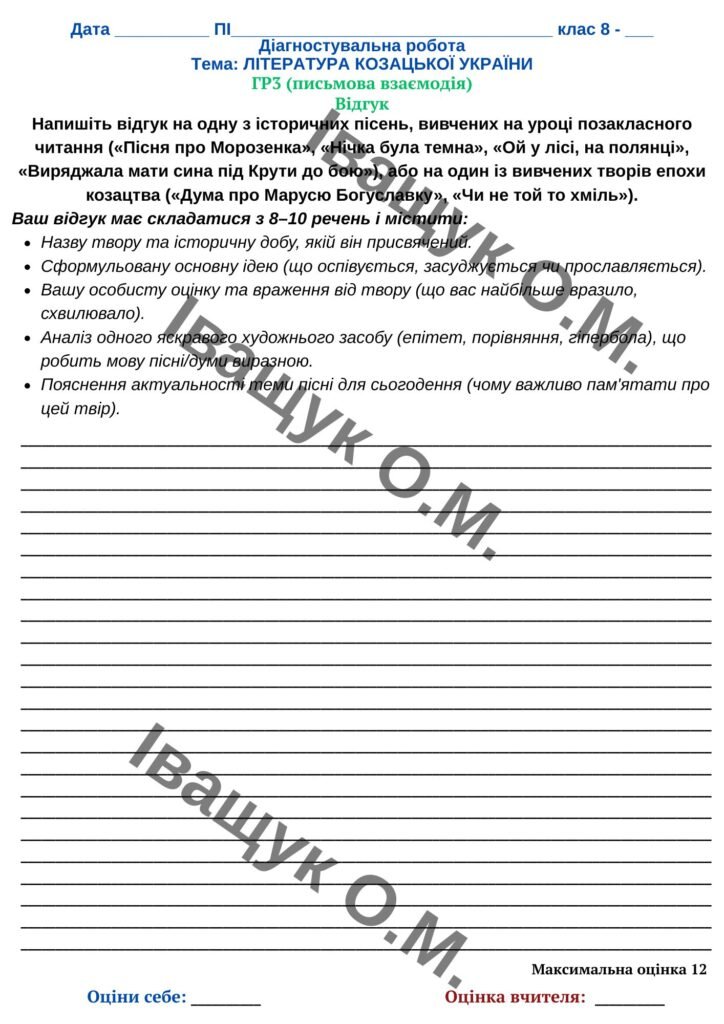 Головне зображення розробки: Підсумкова робота за темою “Література козацької України” (ГР3)