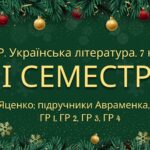 7 клас. Українська література. Комплексна підсумкова СЕМЕСТРОВА (1 сем) робота. ГР 1, ГР 2, ГР 3, ГР 4 МНП Яценко; підручники Авраменка, Яценко