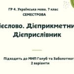 ГР 4. Підсумкова (діагностична) робота. Українська мова. 7 клас. За І семестр. Підходить до МНП Голуб та Заболотного. 2 варіанти ПЕРЕВІРЕНО!!!