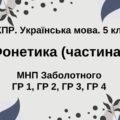 Комплексна ПР. Укр. мова. 5 клас. “Фонетика. Графіка. Орфоепія. Орфографія”. ГР 1, ГР 2, ГР 3, ГР 4; (МНП Заболотного)