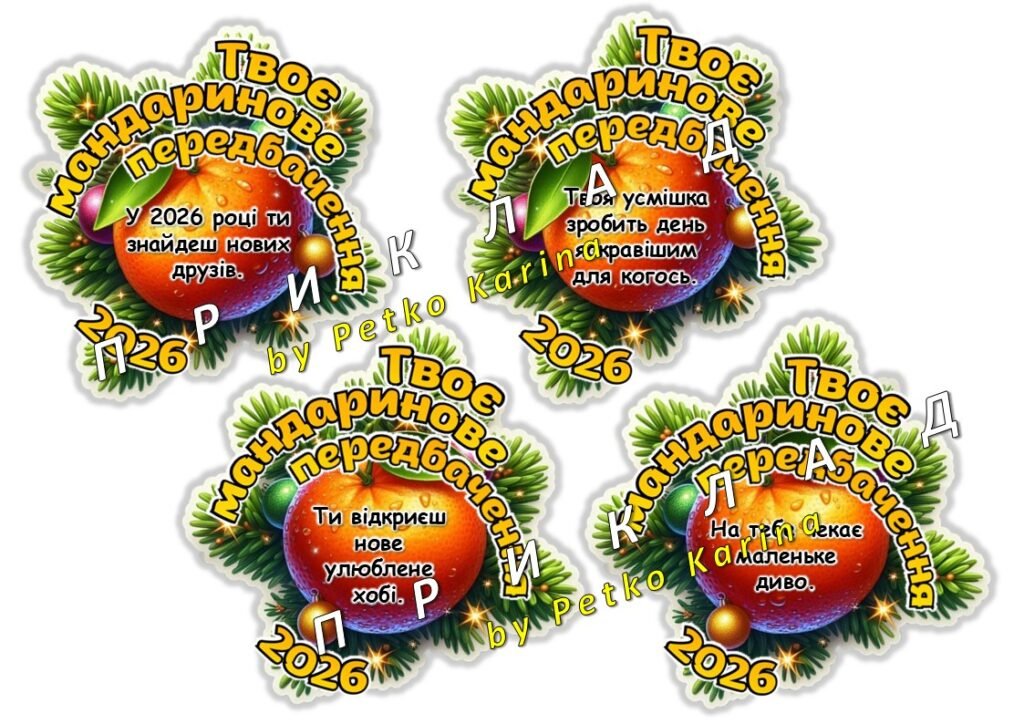 Головне зображення розробки: Мандаринові зимові передбачення для учнів на новий 2026 рік (для друку)