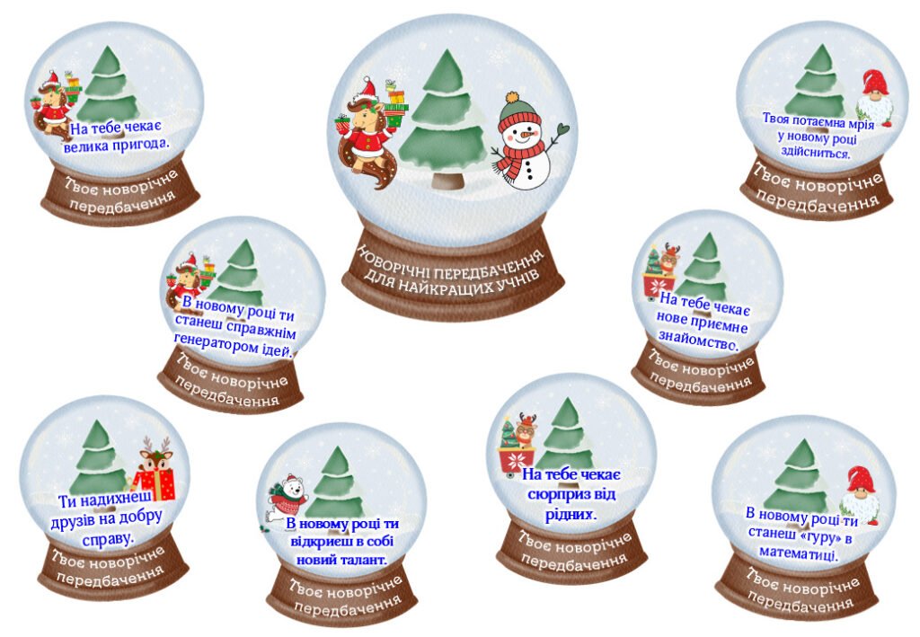 Головне зображення розробки: Новорічні передбачення для учнів “Магічна куля передбачень” Набір з 30 передбачень для друку.