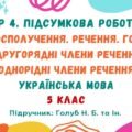 ГР 4. Підсумкова робота №4. Відомості з синтаксису й пунктуації (І частина). Українська мова. 5 клас НУШ (підручник: Голуб Н. Б. та ін.)
