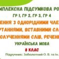 Комплексна підсумкова робота №5. Речення з однорідними членами, звертаннями, вставними словами. 8 клас (підручник: Заболотний О. В.)