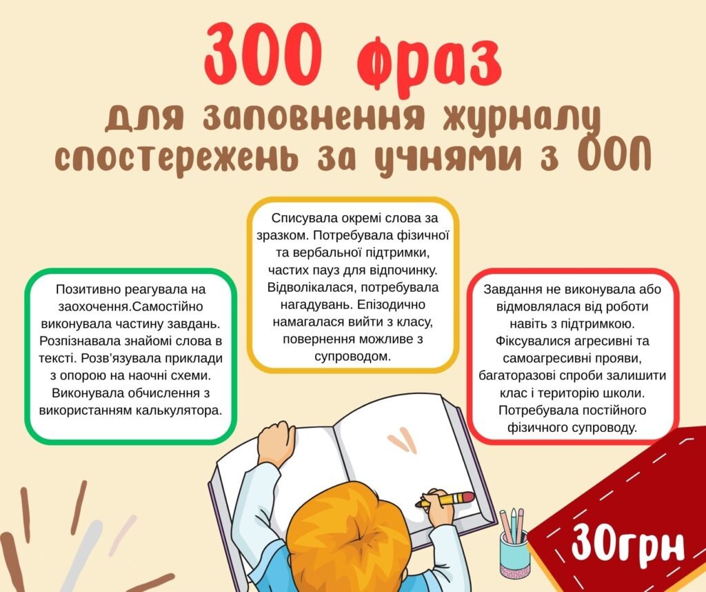Головне зображення розробки: Фрази для заповнення журналу спостережень за учнями з ООП