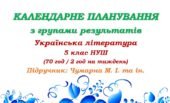 Календарне планування з ГР. Українська література. 5 клас НУШ. Чумарна М. І. та ін. (70 год / 2 год на тиждень). Модель оцінювання 1