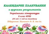 Календарне планування з ГР. Українська література. 8 клас НУШ. Калинич О. В. та ін. (35 год / 1 год на тиждень). Модель оцінювання 1