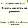 ГР 4. Підсумкова (діагностична) робота. Українська мова. 8 клас. “Відокремлені члени речення”. Підходить до МНП Голуб та Заболотного. 2 варіанти