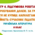 ГР 4. Підсумкова робота №3. Випробування долею. За гроші щастя не купиш. Наполегливість сучасних підлітків. 8 клас (Архипова В. П.)