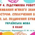 ГР 4. Підсумкова робота №6. Уживання м’якого знака. Апостроф. Сполучення букв йо, ьо. Подвоєння букв. Українська мова. 5 клас НУШ (Авраменко О. М.)