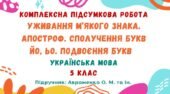 Комплексна підсумкова робота №6. Уживання м’якого знака. Апостроф. Сполучення букв йо, ьо. Подвоєння букв. 5 клас НУШ (підручник: Авраменко О. М.)