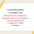 Самостійна робота за групами результатів з геометрії 7 клас «Зовнішній кут трикутника. Співвідношення між сторонами і кутами трикутника»