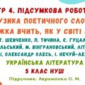 ГР 4. Підсумкова робота №3. Музика поетичного слова. Книжка вчить, як у світі жить. Українська література. 5 клас НУШ (підручник: Авраменко О. М.)