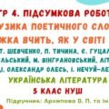 ГР 4. Підсумкова робота №3. Музика поетичного слова. Книжка вчить, як у світі жить. Українська література. 5 клас НУШ (підручник: Архипова В. П.)