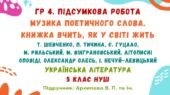 ГР 4. Підсумкова робота №3. Музика поетичного слова. Книжка вчить, як у світі жить. Українська література. 5 клас НУШ (підручник: Архипова В. П.)