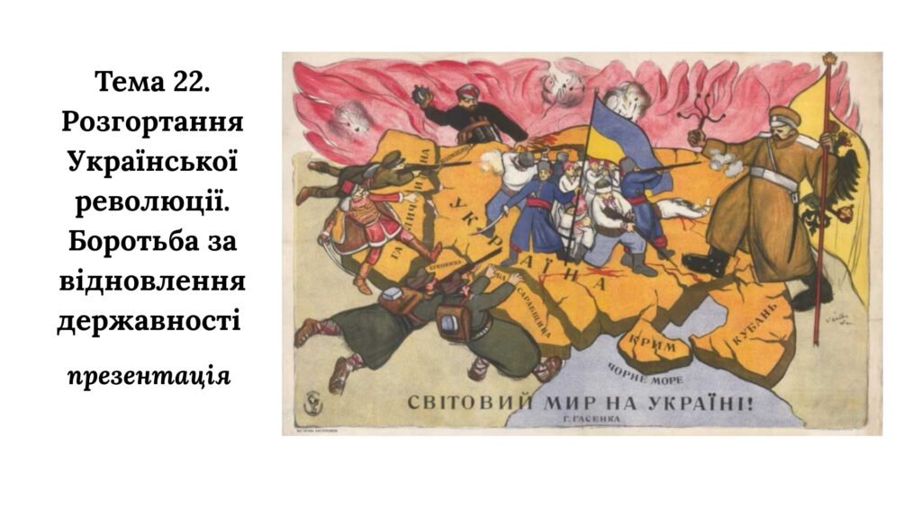 Головне зображення розробки: Презентація до НМТ з історії. Тема 22. Розгортання Української революції. Боротьба за відновлення державності