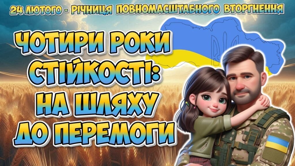 Головне зображення розробки: Анімована інформаційно-ігрова презентація ” Чотири роки стійкості: на шляху до перемоги”. 24 лютого – четверта річниця війни в Україні. Р