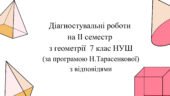 Діагностувальні роботи за ІІ СЕМЕСТ з  геометрії 7 клас НУШ за програмою Н.Тарасенкової