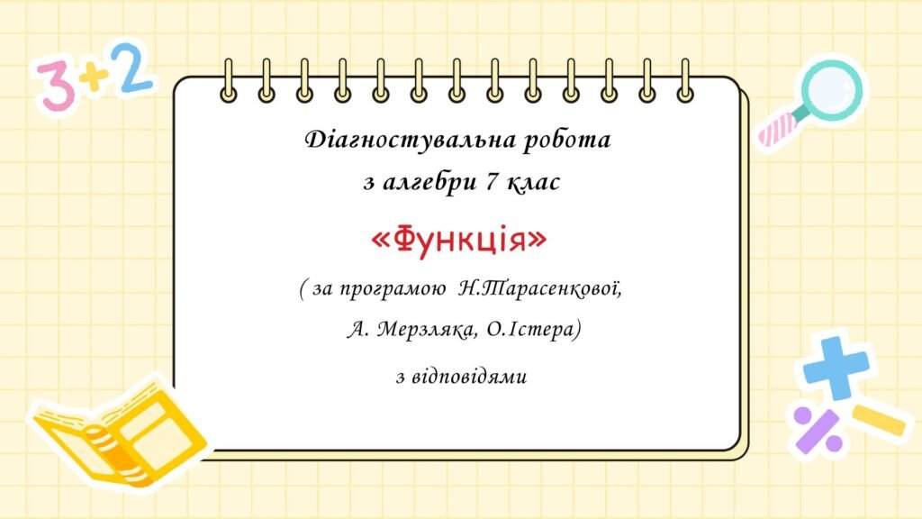 Головне зображення розробки: Діагностувальна робота за групами результатів з алгебри 7 клас “Функція”