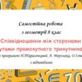 Самостійна робота за групами результатів з геометрії 8 клас “Співвідношення між сторонами і кутами прямокутного трикутника”