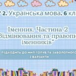 ГР 2. Підсумкова (діагностична) робота. Українська мова. 6 клас. “Іменник 2 частина”. Підходить до МНП Голуб та Заболотного; 2 варіанти