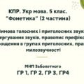 Комплексна підсумкова робота. 5 клас. Українська мова. “Фонетика” ІІ ч. ГР 1, ГР 2, ГР 3, ГР 4