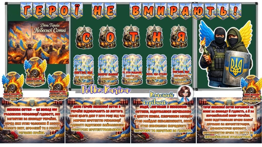 Головне зображення розробки: Оформлення дошки 20 лютого – День Героїв Небесної Сотні