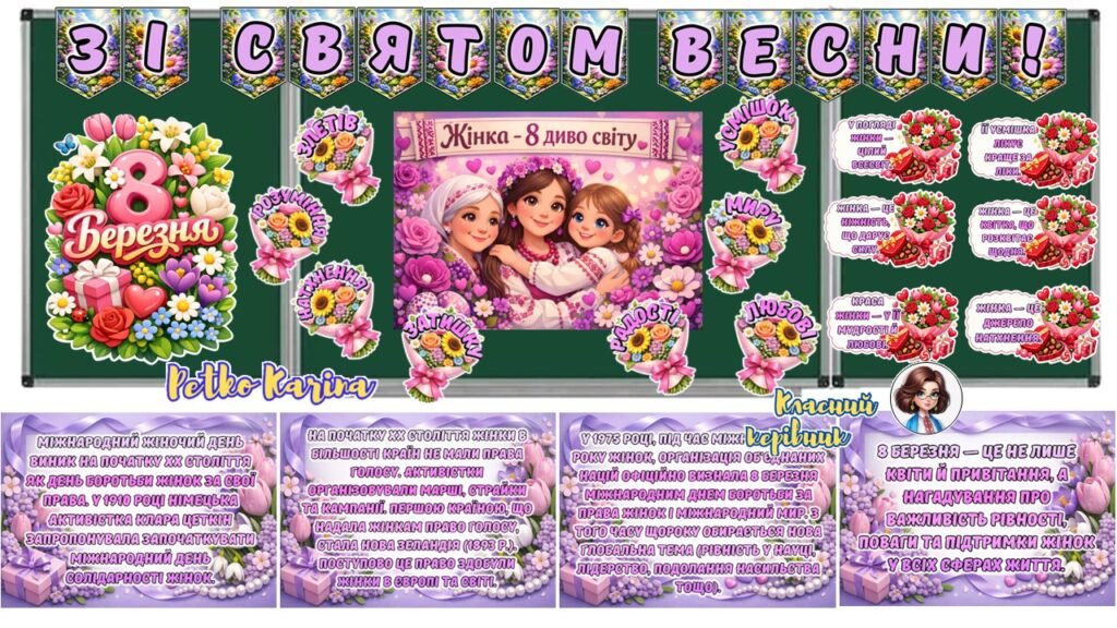 Головне зображення розробки: Оформлення дошки 8 березня – Міжнародний день боротьби за права жінок