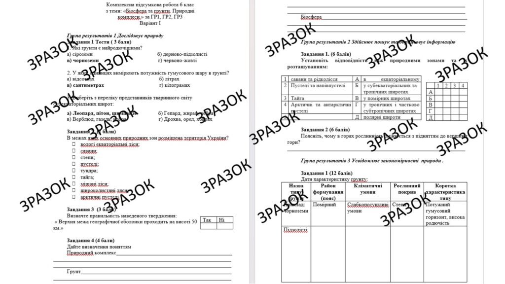 Головне зображення розробки: Комплексна підсумкова робота 6 клас Запотоцький з теми: «Біосфера та грунти. Природні комплеси.» за ГР