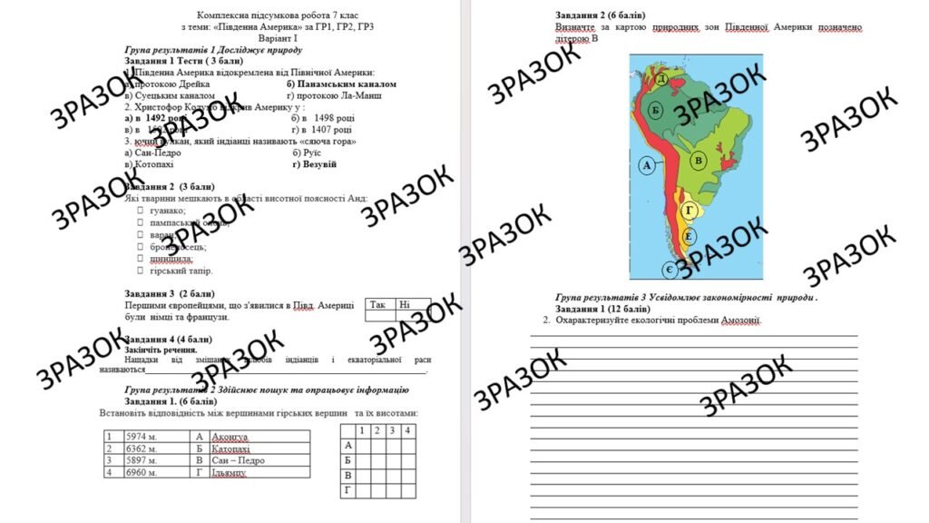 Головне зображення розробки: Комплексна підсумкова робота 7 клас Запотоцький з теми: «Південна Америка» за ГР