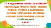 ГР 4. Підсумкова робота за ІІ семестр. Українська мова. 8 клас НУШ (підручник: Заболотний О. В. та ін.)