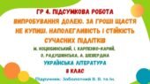 ГР 4. Підсумкова робота №3. Випробування долею. За гроші щастя не купиш. Наполегливість сучасних підлітків. 8 клас (підручник: Заболотний В. В.)