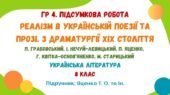 ГР 4. Підсумкова робота №4. Реалізм в українській поезії та прозі. З драматургії ХІХ століття. Українська література. 8 клас (підручник: Яценко Т. О.)