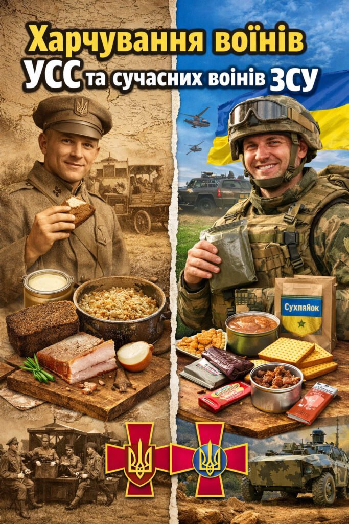 Головне зображення розробки: Виховний захід (дослідницький проєкт) на тему: “Харчування воїнів УСС та сучасних воїнів ЗСУ”.