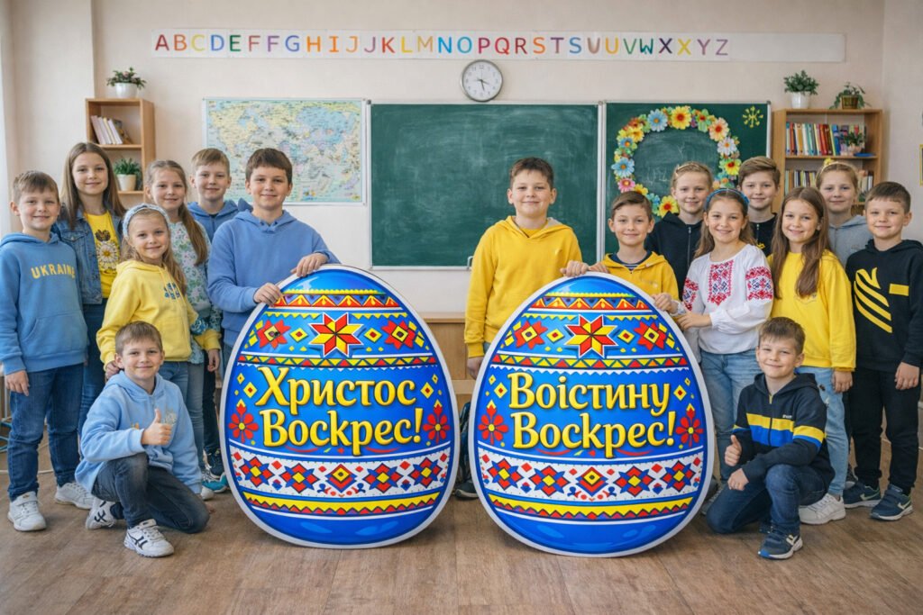 Головне зображення розробки: Велика Великодня фотобутафорія. Дві писанки та діти 9, 16, 25, 36 аркушів А4🐰🌷