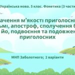 ГР 2. Укр. мова. 5 клас. “Фонетика. Орфографія” ІІІ частина (ьо, йо, м’який знак, апостроф, збіг та подовження приголосних), 2 варіанти