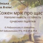 КПР. 8 клас. Укр. літ.. “Кожен мріє про щастя. Наполегливість і стійкість суч.підлітків”(МНП Заболотного – Радушинська, Шев3 ГР 4