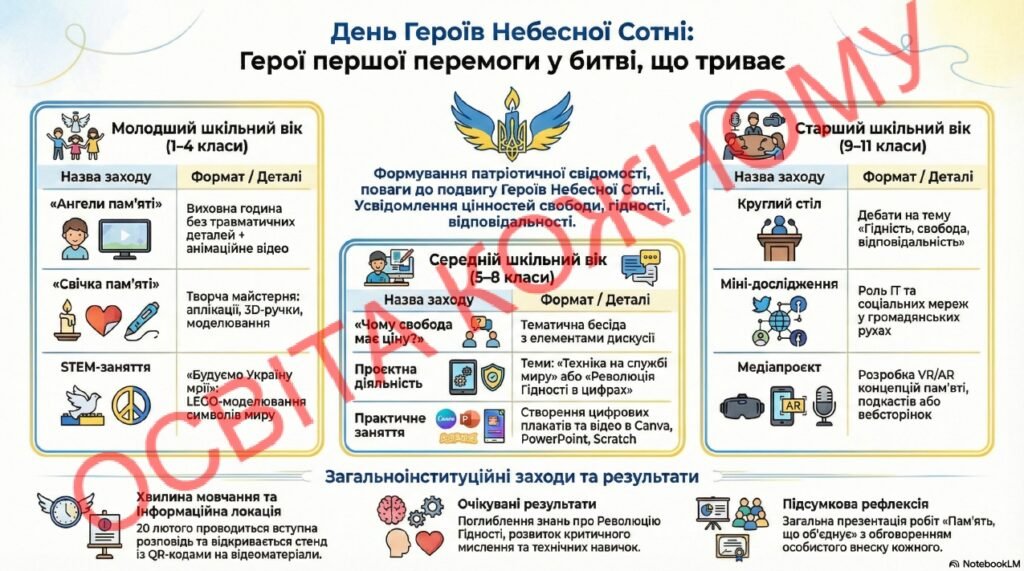 Головне зображення розробки: Методичний кейс, створений для допомоги педагогам в організації заходів до Дня вшанування Героїв Небесної Сотні