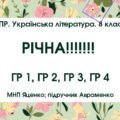 КПР. Українська література. 8 клас. РІЧНА!!!!!! МНП Яценко; підручник Авраменка; ГР 1, ГР 2, ГР 3, ГР 4