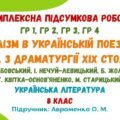 Комплексна підсумкова робота №4. Реалізм в українській поезії та прозі. З драматургії ХІХ століття. 8 клас НУШ (підручник: Авраменко О. М.)