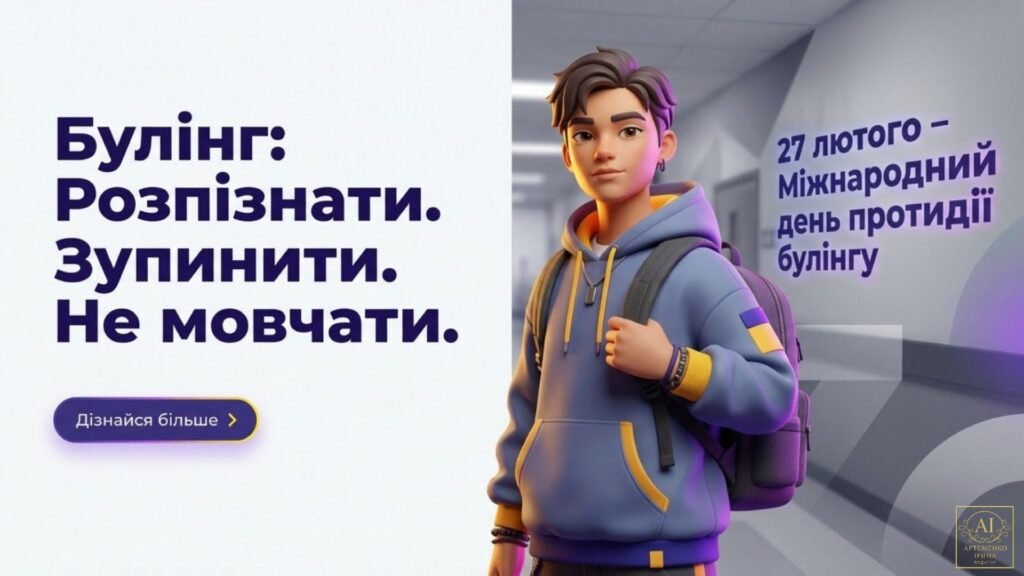Головне зображення розробки: Презентація до Дня міжнародної протидії булінгу “БУЛІНГ: Розпізнати. Зупинити. Не мовчати” (27 лютого) для 5-8 кл 14 слайдів