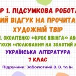 ГР 1. Підсумкова робота. Усний відгук на прочитаний художній твір (Н. Околітенко «Крок вікінга» або А. Кокотюхи «Полювання на Золотий кубок»). 7 клас