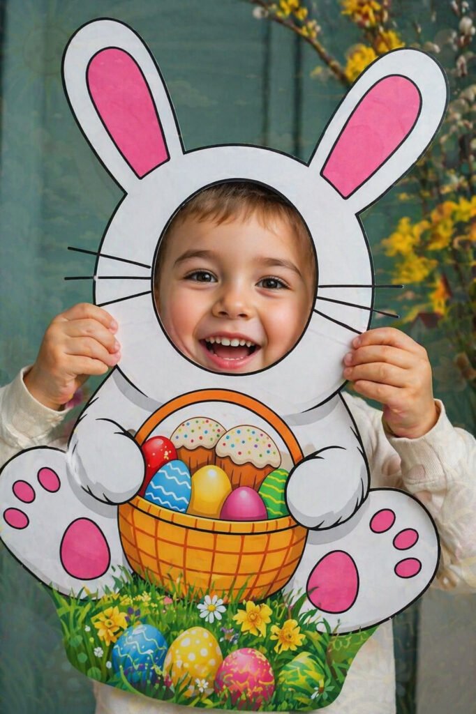 Головне зображення розробки: Святкова великодня фоторамка для дитячих фотосесій (Плакат А1 та шаблон для друку на А4 з 9 частин)